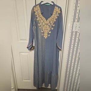 Toleen Elegant Blue and Gold Embroidered Dress